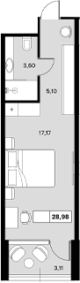 Студия, 25.74 м², 2/6 этаж, ЖК «Гостиничный комплекс Белые ночи»