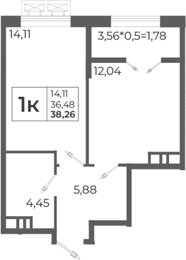 1-комн., 39.02 м², 5/8 этаж, ЖК «Высочество»