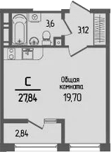 Студия, 26.42 м², 14/16 этаж, ЖК «Прима»