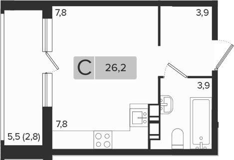 Студия, 23.4 м², 3/9 этаж, ЖК «Эрмитаж»