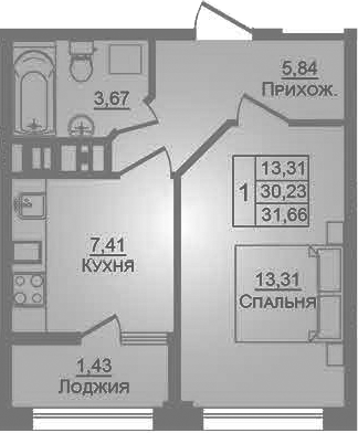 1-комн., 30.27 м², 9/9 этаж, ЖК «Портрет»