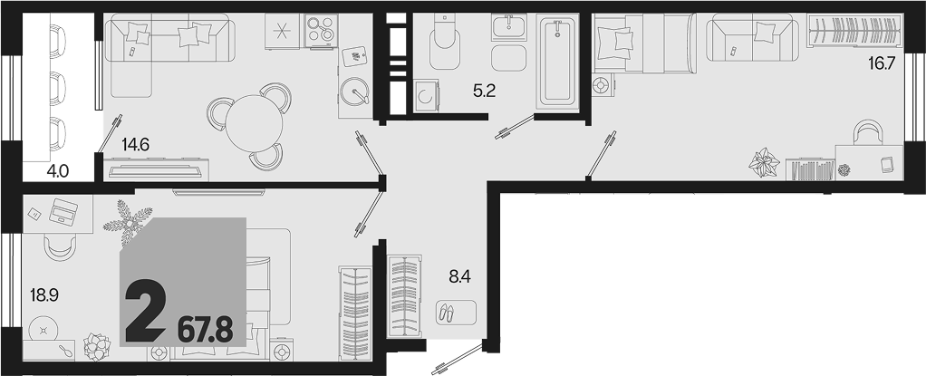 2-комн., 63.8 м², 6/18 этаж, ЖК «Первое место»