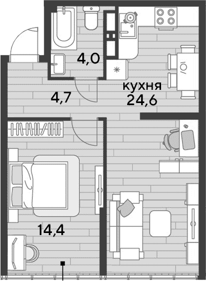1-комн., 47.7 м², 16/16 этаж, ЖК «DОГМА ПАРК»