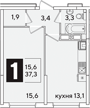 1-комн., 37.3 м², 11/16 этаж, ЖК «Самолет»