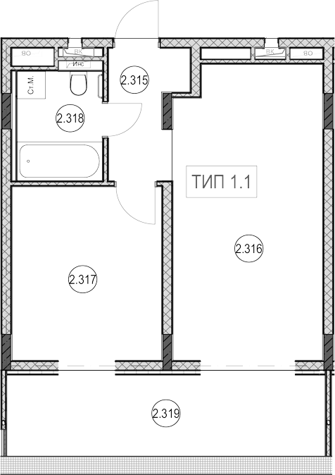 1-комн., 40.7 м², 3/9 этаж, ЖК «ГК Сан Гарден Хотел&СПА»