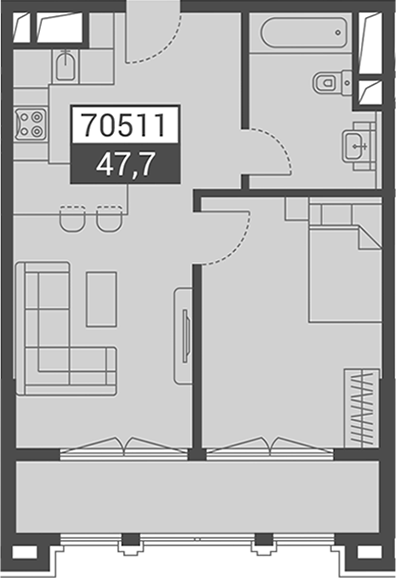 Объект, 47.7 м², 3/7 этаж, ЖК «Красная поляна 540»