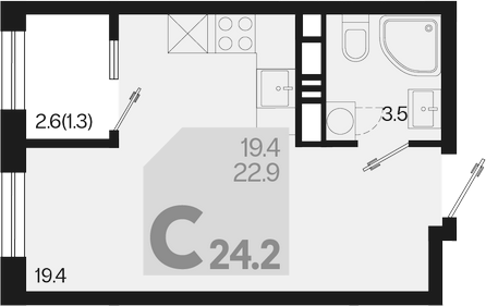 Студия, 22.9 м², 14/18 этаж, ЖК «Первое место»