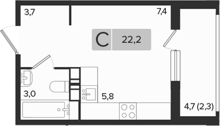 Студия, 19.9 м², 9/18 этаж, ЖК «Эрмитаж»