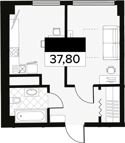 Объект, 37.8 м², 5/14 этаж, ЖК «Горизонт. AVA Сочи»