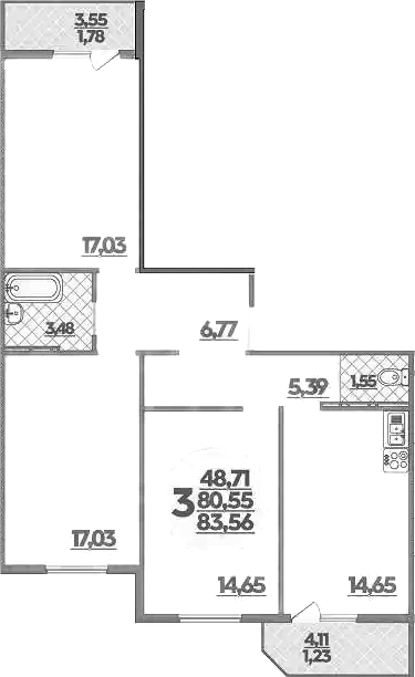 3-комн., 80.55 м², 6/16 этаж, ЖК «Восточный. Квартал №6»