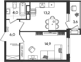1-комн., 38.1 м², 12/24 этаж, ЖК «Рекорд»