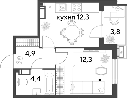1-комн., 33.9 м², 15/18 этаж, ЖК «Парк Победы»