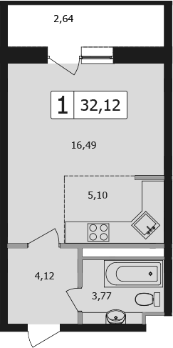 Студия, 29.48 м², 15/16 этаж, ЖК «Жемчужина»