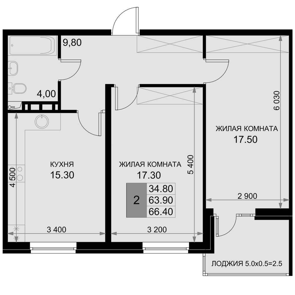 3-комн., 63.9 м², 3/7 этаж, ЖК «История»