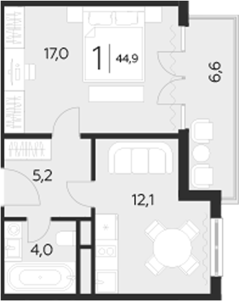 1-комн., 38.3 м², 4/8 этаж, ЖК «LeePrime Residences Polyana Sochi»