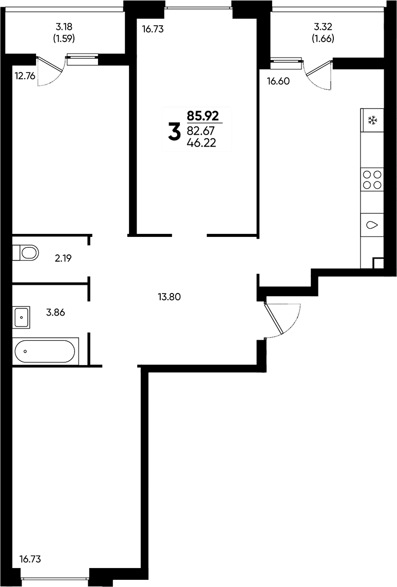 Продается 3-комн. квартира, 82.67 м²