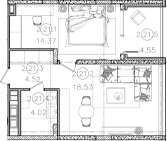 1-комн., 41.44 м², 7/8 этаж, ЖК «Гостиничный комплекс Белые ночи»