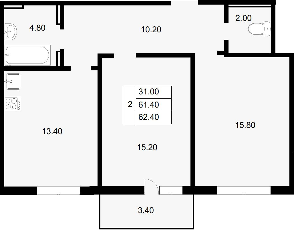 2-комн., 61.4 м², 9/18 этаж, ЖК «Парк у дома»
