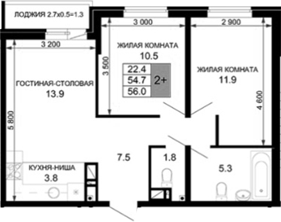 Продается 3-комн. квартира, 54.7 м²