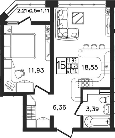 2-комн., 40.23 м², 10/16 этаж, ЖК «Яблоневый»