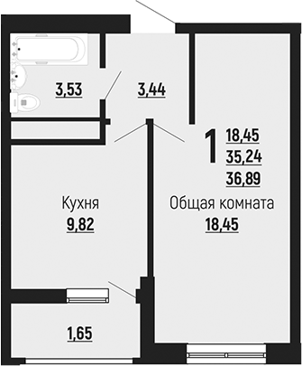 1-комн., 35.24 м², 19/24 этаж, ЖК «Славянка»