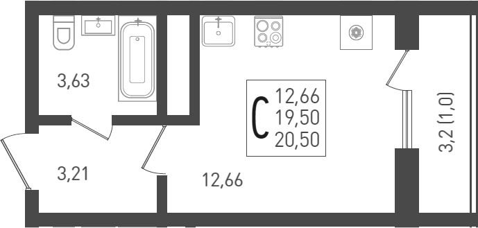 Студия, 20.5 м², 11/24 этаж, ЖК «ЖК «Кубанская Крепость»»