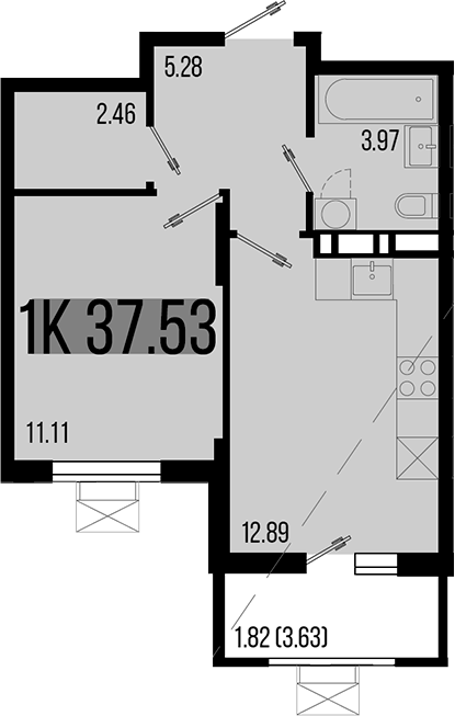1-комн., 35.71 м², 7/8 этаж, ЖК «Цветной бульвар»