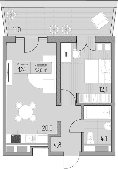 2-комн., 41 м², 2/9 этаж, ЖК «Морелло»