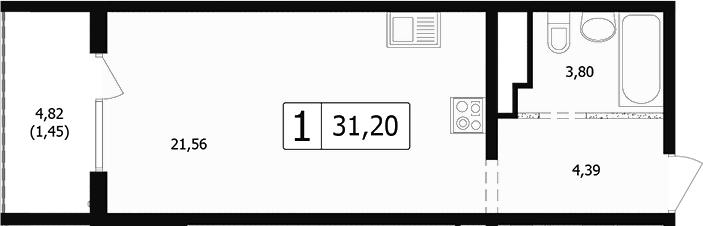 Студия, 28.15 м², 3/24 этаж, ЖК «Парусная регата»
