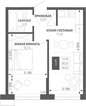 Продается 1-комн. квартира, 39.99 м²