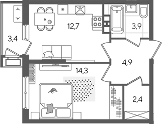 1-комн., 38.2 м², 10/24 этаж, ЖК «Рекорд»