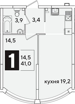 2-комн., 41 м², 2/16 этаж, ЖК «Самолет»