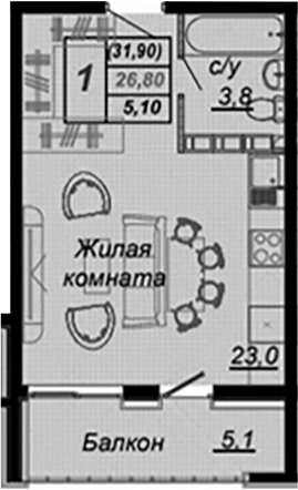 Студия, 26.8 м², 11/15 этаж, ЖК «Чайные Холмы»
