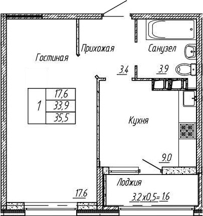 1-комн., 33.9 м², 18/18 этаж, ЖК «Архитектор. ГК ЮгСтройИнвест»