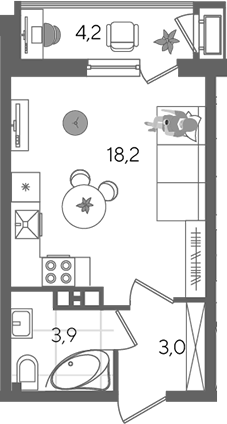 Студия, 25.1 м², 6/24 этаж, ЖК «Рекорд»