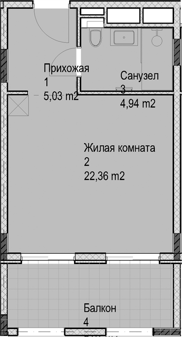 Студия, 32.3 м², 4/6 этаж, ЖК «Гостиничный комплекс Николай 1»