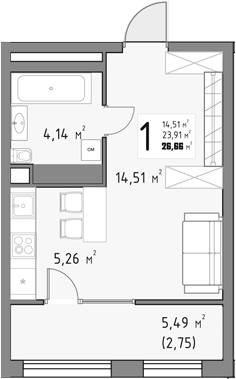 Студия, 23.91 м², 11/15 этаж, ЖК «Коллекция»
