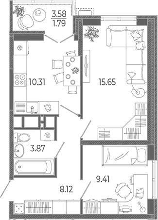 2-комн., 47.36 м², 18/21 этаж, ЖК «Эстет»