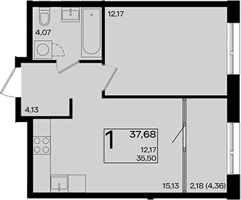 2-комн., 35.5 м², 5/9 этаж, ЖК «Патрики»