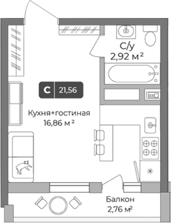 Студия, 20.73 м², 4/10 этаж, ЖК «Цитрус»