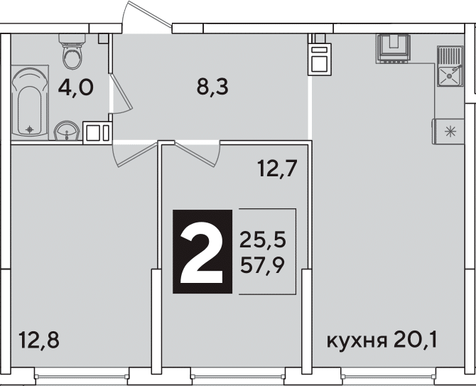 3-комн., 57.9 м², 4/16 этаж, ЖК «Самолет»