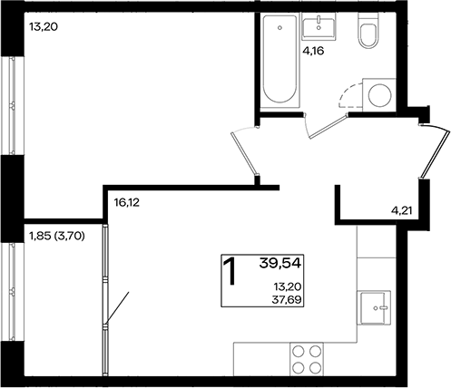 2-комн., 37.69 м², 5/18 этаж, ЖК «Патрики»