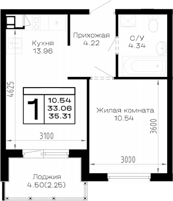 Продается 1-комн. квартира, 33.06 м²
