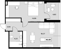 1-комн., 42.2 м², 6/6 этаж, ЖК «Гостиничный комплекс Белые ночи»