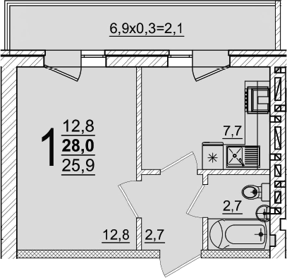 Продается 1-комн. квартира, 25.9 м²