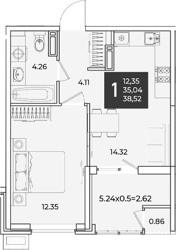 1-комн., 35.04 м², 18/18 этаж, ЖК «Образцово»