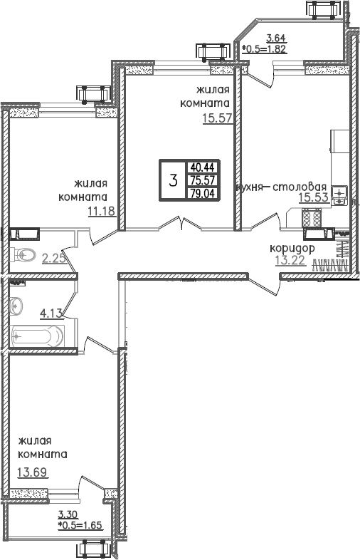 4+ комнаты, 75.57 м², 16/23 этаж, ЖК «Урал»