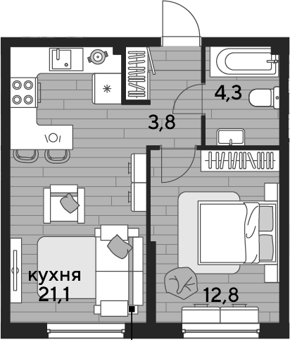 1-комн., 42 м², 2/16 этаж, ЖК «DОГМА ПАРК»