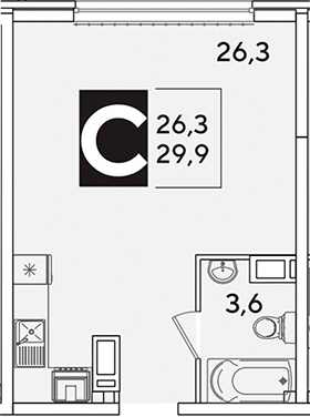 Студия, 29.9 м², 13/16 этаж, ЖК «Самолет»