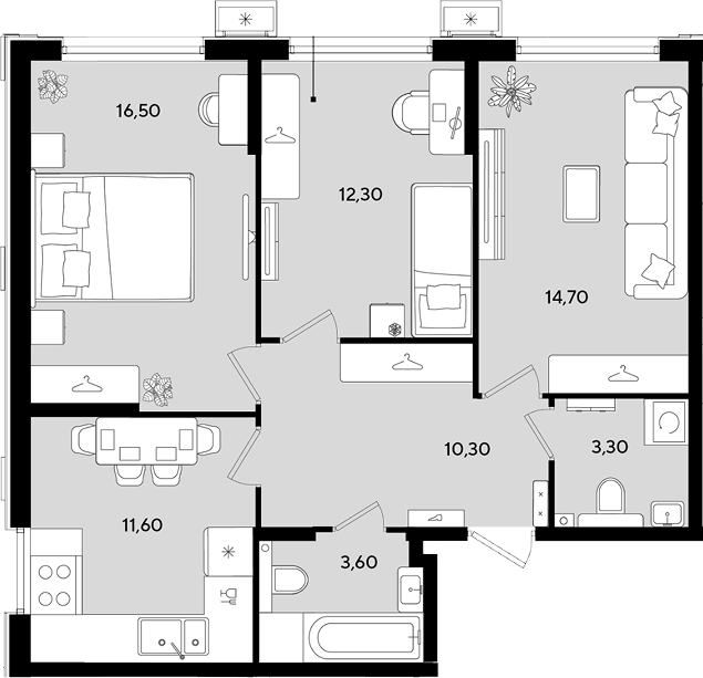 3-комн., 72.3 м², 2/9 этаж, ЖК «Порто-Ново»